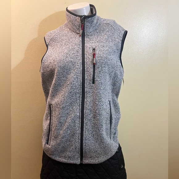 Orvis Mens Fleece vest Full Zip Gray side pockets logo drawstring - Picture 3 of 7